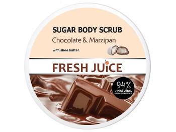 Скраб для тіла Fresh Juice Chocolate & Marzipan, цукровий, з олією ши та какао, 225мл