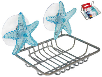 Мыльница прямоугольная Besser хром. на двух присосках, декорированных звездочками, 11,5х8,5х6см