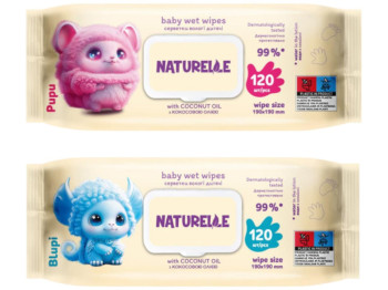 Салфетки влажные детские Naturelle, с кокосовым маслом, от 0+, нетканое волокно, с клапаном, 120шт