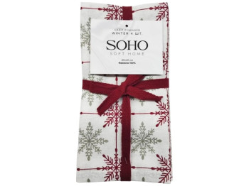 Набор полотенец Soho Winter, хлопок, 40×40см, цвет бело-красный, 4шт