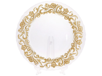 Тарелка сервировочная, цвет - прозрачный с золотым узорчатым кантом, 33см