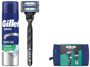 Подарочный набор Gillette Mach 3 (Бритва, +2 картриджа+Гель для бритья Series, 200мл+косметичка)