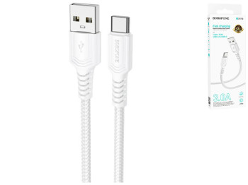 Кабель USB Borofone BX116 Type-C 3A, 1м, колір бiлий