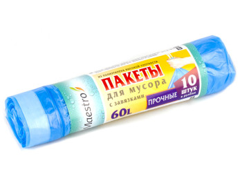Мусорные пакеты 60л. с завязками "Maestro" 10шт