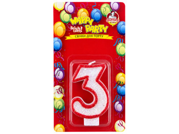 Свічка для торта Помічниця Happy Party, рожева глазур, цифра 3, 7,5 см