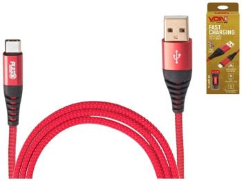 Кабель VOIN USB - Type C 3А, 1м, red (быстрая зарядка/передача данных), CC-4201C RD