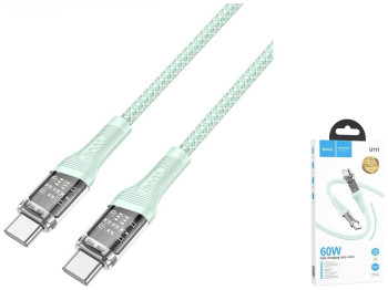 Кабель USB Hoco U111 Transparent Discovery Edition 60W Type-C to Type-C, Зелений