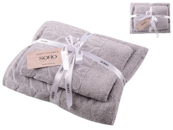 Набор полотенец Soho, 50x90+70x140см, хлопок 100%, Leaves Light Gray, 8690069271439