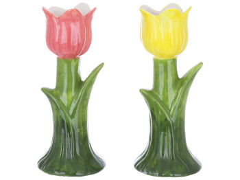 Подсвечник керамический Тюльпан, D7x17см, ассорти