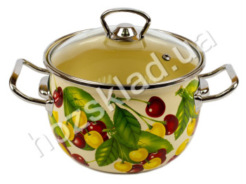 Кастрюля Idilia сферическая с стеклянной крышкой "Вкусняшка" на бежевом 2,5л