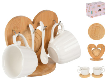 Набір чайний, чашка, ложка, підставка, фарфор, бамбук, 200мл, колір білий (ціна за набір 5пр)