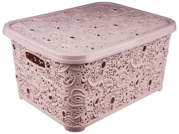 Корзина с крышкой Ажур (цвет - капучино) 28л Efe plastics