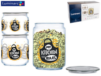 Набор банок Luminarc Kitchen Rules Plano Grey 3 предмета, серая крышка (500мл, 750мл, 1л) 94052