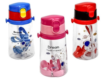 Бутылка-поилка детская, с трубочкой и ремешком, 450мл