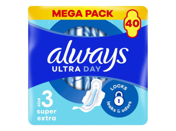Прокладки гигиенические Always Ultra Super Extra, с крылышками, размер 3, 6 капель, 40шт