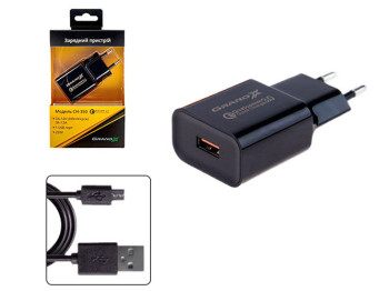 Зарядное устройство Grand-X CH-350BM Quick Charge QС3.0 + кабель USB, microUSB, Cu, 1м