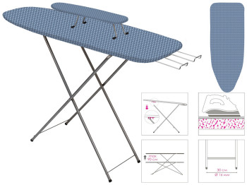 Гладильная доска Eurogold OK PLUS с рукавом, ДСП 36х118см (чехол - сетка на синем) 16938J
