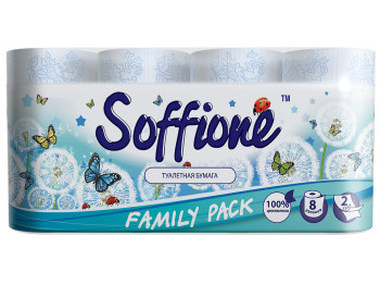 Бумага туалетная Soffione "Decoro" бело-синяя двухслойная (цена за упаковку 8 рулонов)