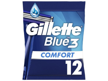 Станок для бритья Gillette Blue3 Comfort, одноразовый, 3 лезвия, хромовое покрытие, пластик, 12шт