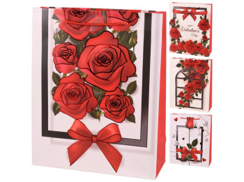 Пакет подарочный Valentine’s Day, бумага, 26×32×10см, 4 дизайна (цена за 1шт)