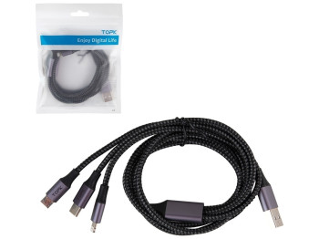 Кабель TOPK 3в1 USB - Micro USB/Apple/Type C/ 3A (Grey) (AS10)