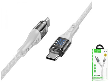 Кабель USB Hoco U115 Transparent 100W With Display Type-C to Type-C 1.2m Колір Сiрий