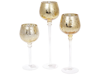 Набор подсвечников с эффектом битого стекла, 20/25/30см, цвет - светлое золото (цена за набор 3шт)