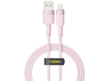 Кабель Yoki Style, USB-A — Lightning, 12W, 1,2м, Розовый