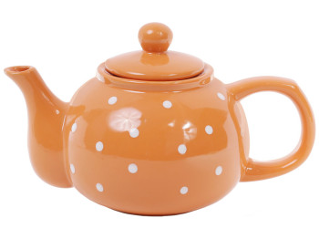 Чайник заварочный, 1л, цвет - оранжевый в белый горошек
