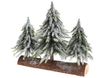 Елки декоративные заснеженные на подставке из дерева, 28см