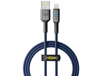 Кабель Yoki Smart, USB-A — Lightning, 2,4A, LED индикатор, 1,2м, Синий