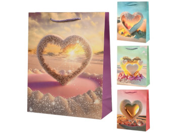 Пакет подарочный Hearts, бумага, 26×32×10см, 4 дизайна (цена за 1шт)