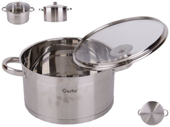 Кастрюля Gusto со стекл. крышкой, все типы плит, капсул. дно, нерж. сталь D24см 5,7л GT-1105-24