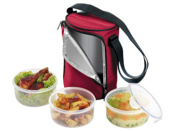 Термосумка для переноса еды FRESHBOX, с 3 емкостями D15х7,5см 800мл, бордовая 85905