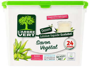 Капсули для прання L’Arbre Vert Vegetable Soap, біла й кольорова білизна, 24 шт