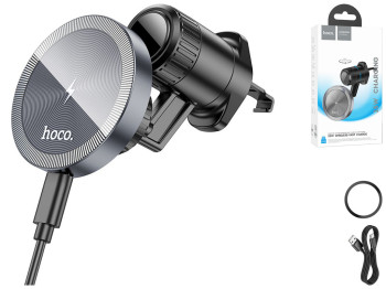 Автодержатель Hoco HW6 Vision Metal Magnetic Wireless 15W Цвет Серый