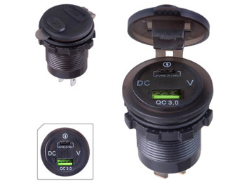 Автомобільний зарядний пристрій USB 5-12V3.0A + TYPE-C+PD 12-24V урізне в планку + вольтметр