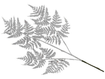 Декоративная ветка Папоротника 66см, цвет - серебряный глиттер