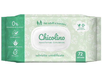 Салфетки влажные с первых дней Chicolino, с экстрактом алоэ вера и витамином Е, 72шт