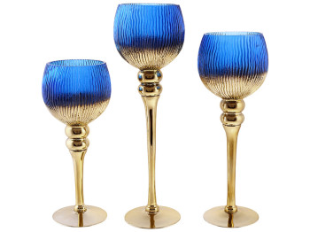 Набір свічників, 30/35/40см, колір - сапфіровий синій із золотом (ціна за набір 3шт)