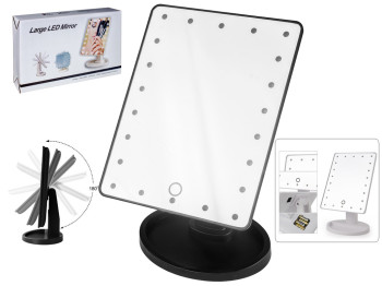Зеркало для макияжа с led-подсветкой на подставке прямоугольное поворотное