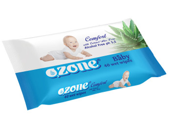 Вологі серветки дитячі "OZONE" "З екстрактом алое вера" 40 шт