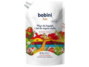 Гель для ванны и умывания Bobini Fun с ароматом клубники, 500мл, дойпак.