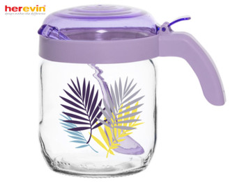 Банка скляна Herevin "Fiolet Leaf" з пластиковою кришкою і ложечкою 425мл 63273