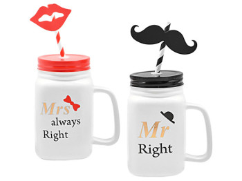 Чашка-банка із закручуваною кришкою і трубочкою Mrs always right 400мл