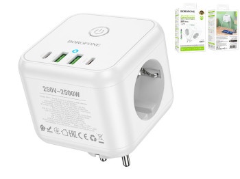 Сетевой удлинитель Borofone BAC11, PD 40 ватт, 2 порта USB и Type-C, цвет белый