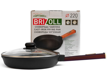 Сковорода чугунная Brizoll "Optima-Bordo" ст. крышка, съемная ручка D22см, 40,7х23х10,1см О2240-Р2-C