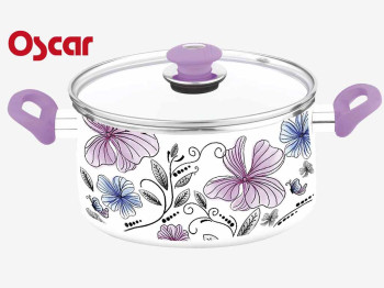 Каструля емальована "Oscar" ручки "soft touch" зі скляною кришкою 4л