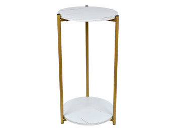 Стол журнальный 2-ярусный, белый мрамор, 30×30×60см