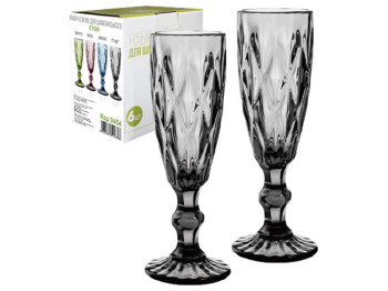 Набор бокалов для шампанского Грани графит 200мл (цена за набор 6шт)